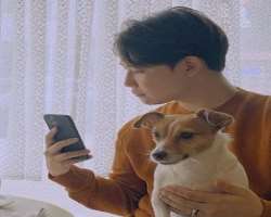 The star has adopted a cute dog who often wakes him in the morning.
